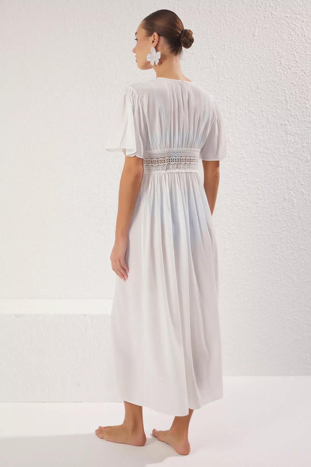 White Maxi Lace Binding Kimono, , large image number 4