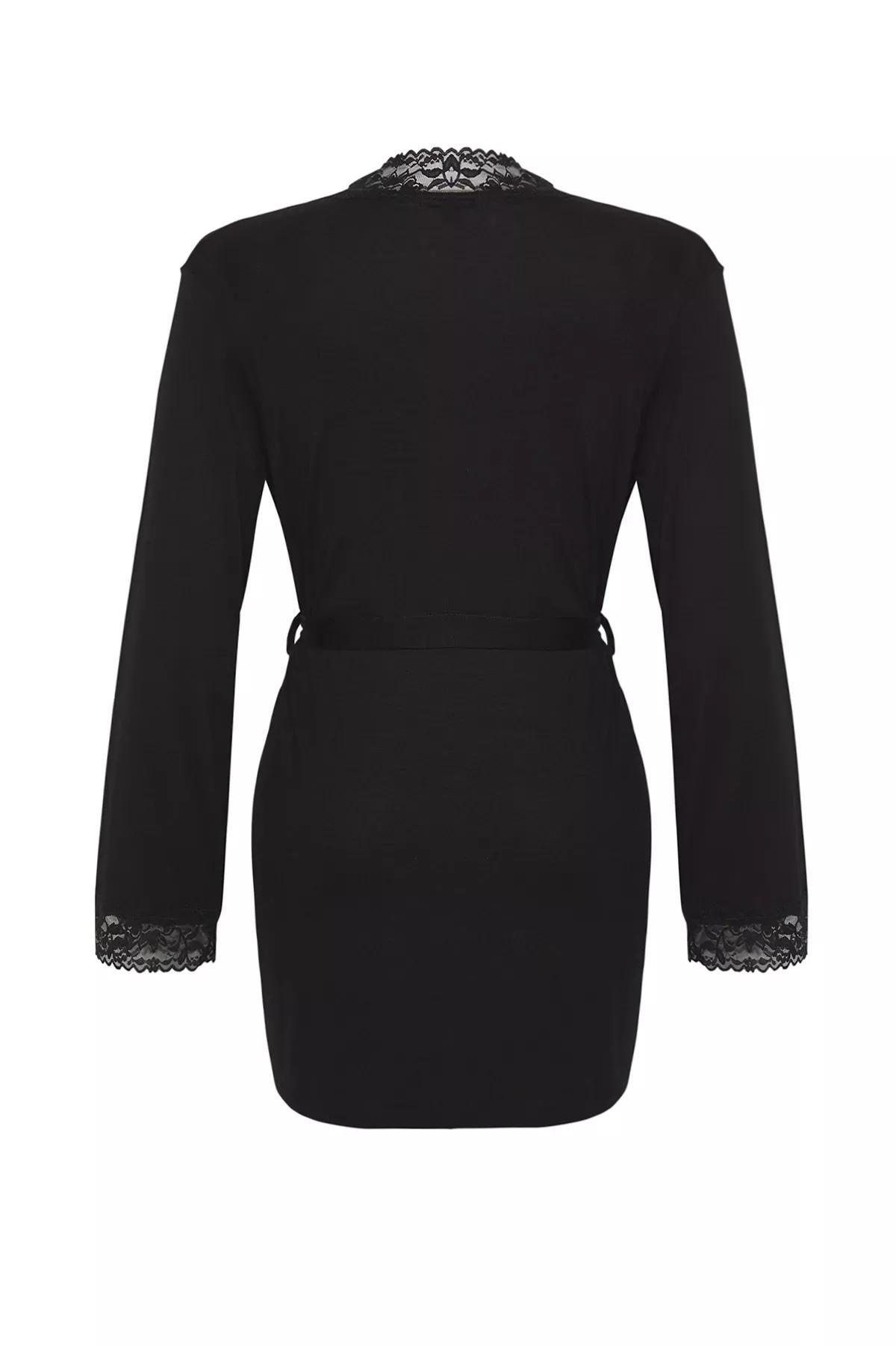 Black Lace Viscose Dressing Gown, , large image number 6