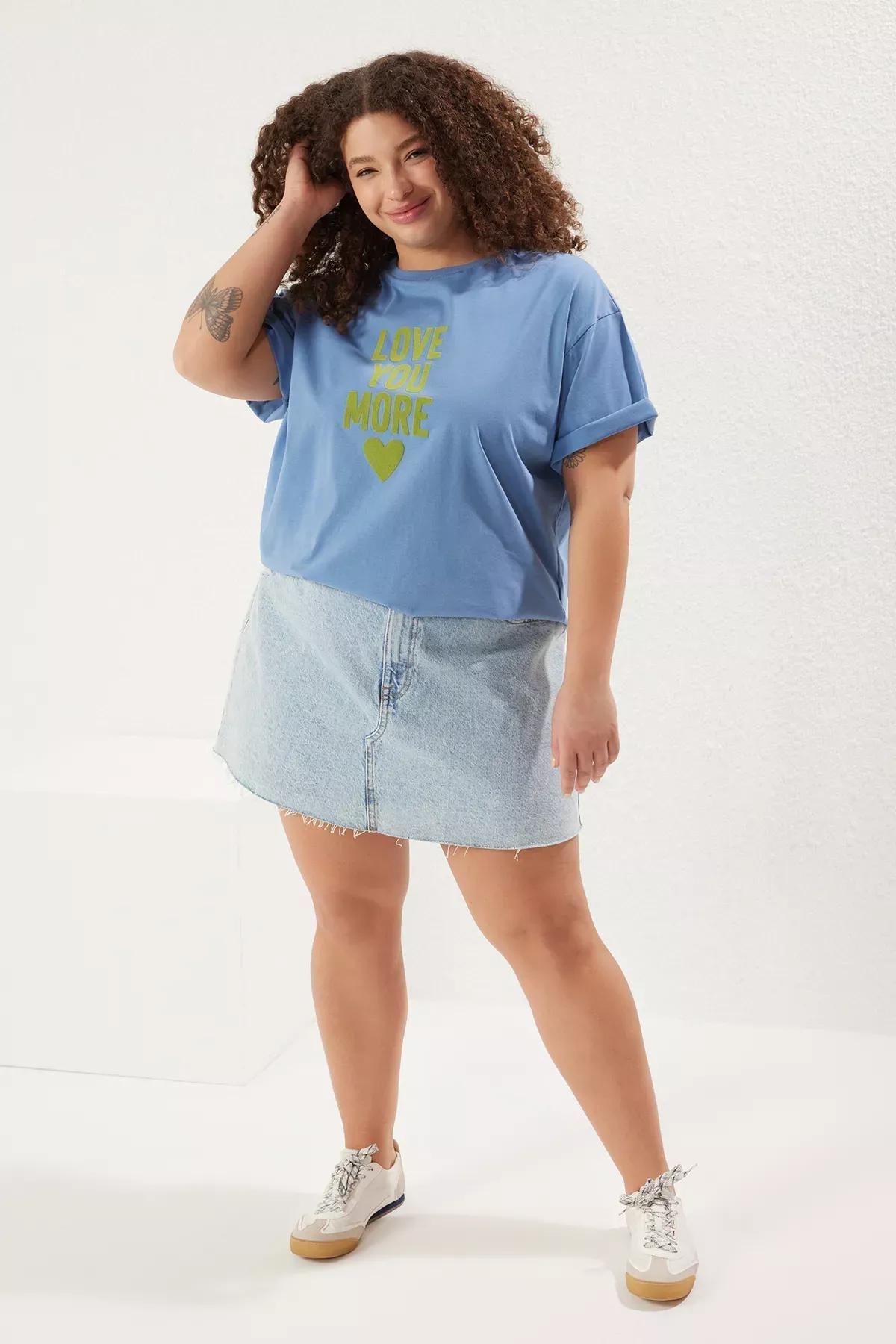 Blue Flock Printed Knit T-Shirt, , large image number 0