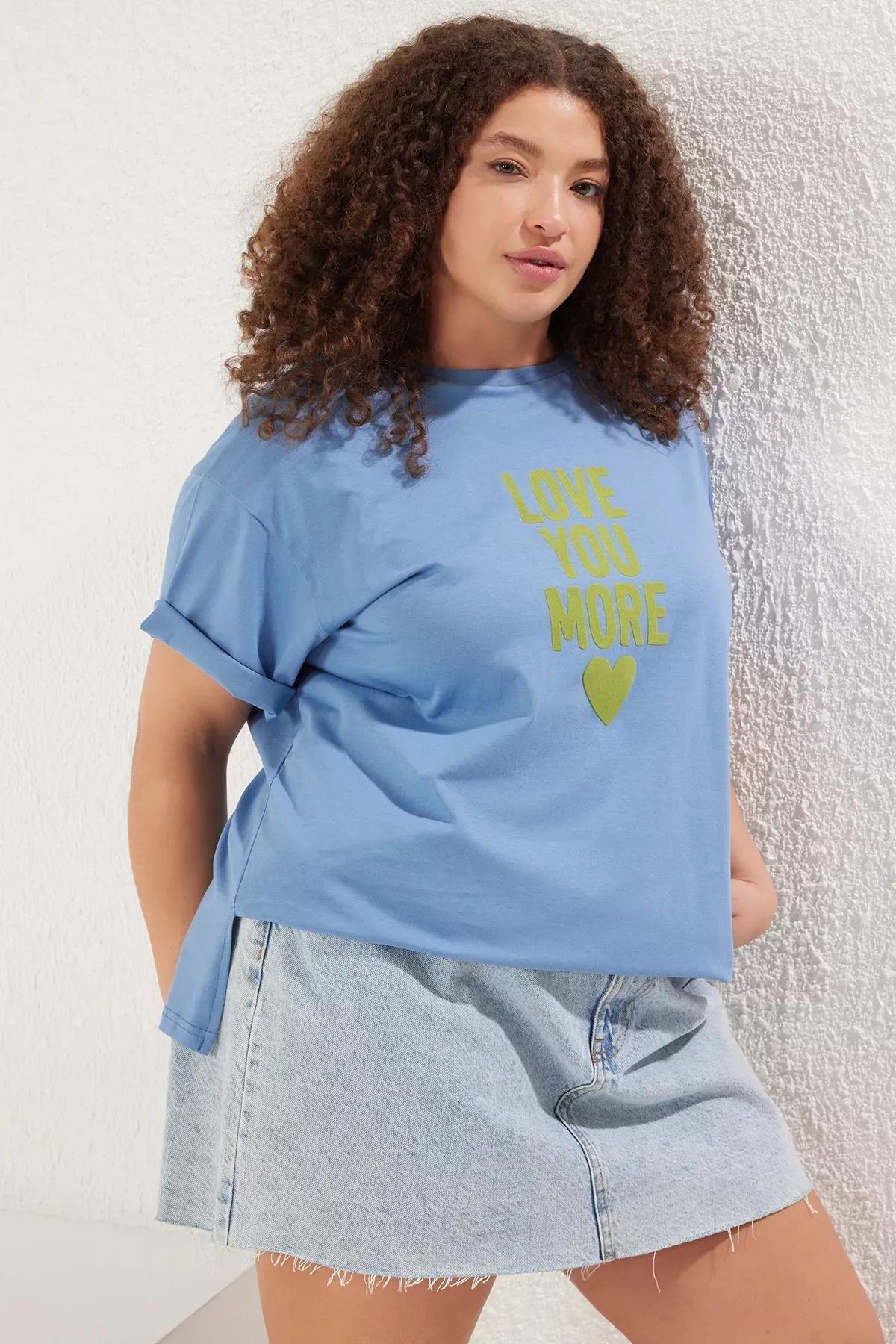 Blue Flock Printed Knit T-Shirt, , large image number 1