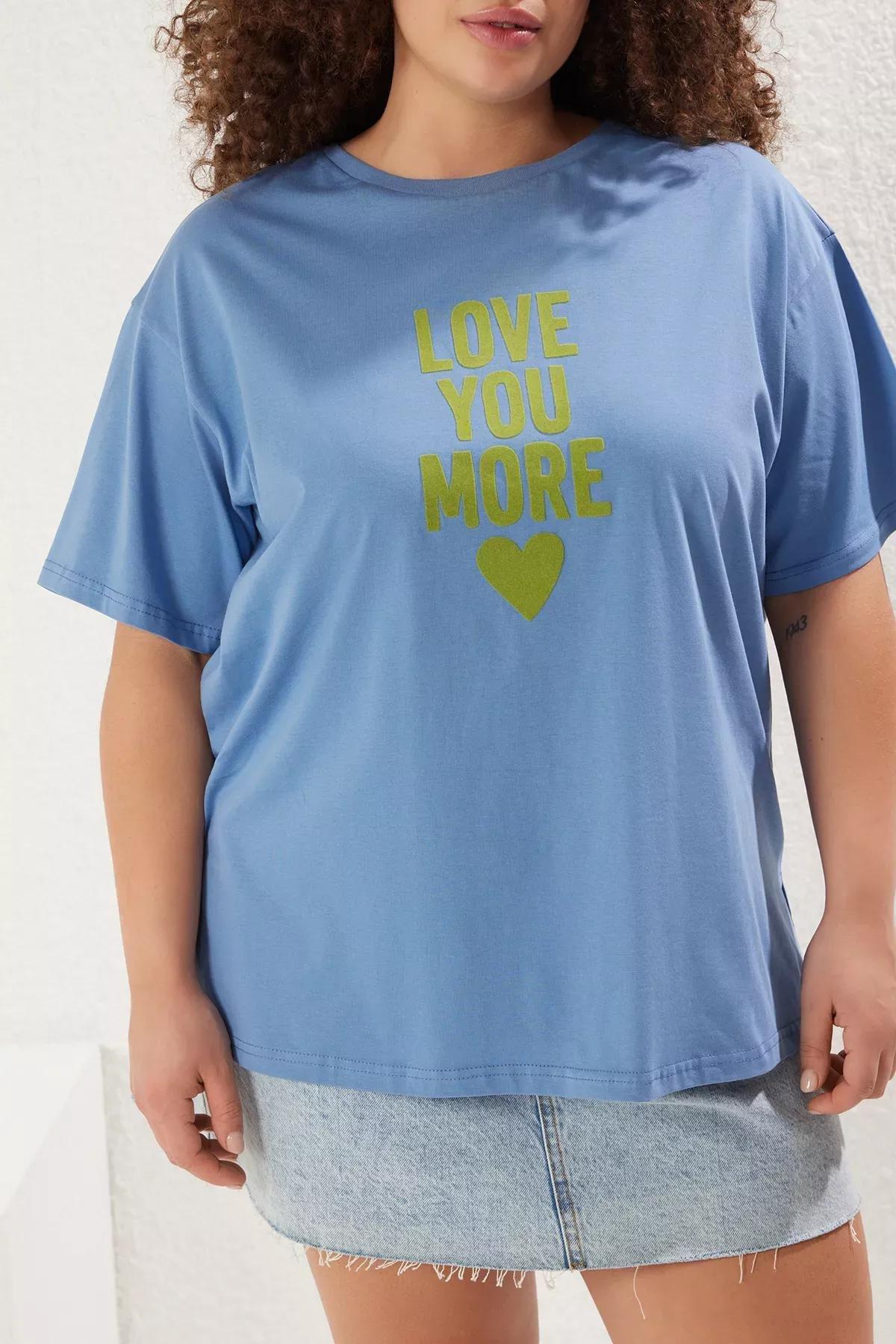 Blue Flock Printed Knit T-Shirt, , large image number 2