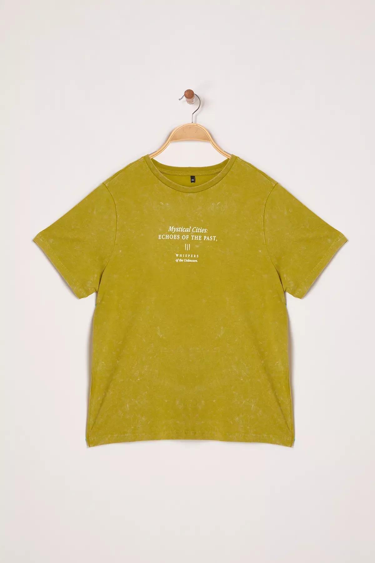 Green Printed Knitted Plus-Size T-Shirt, , large image number 4