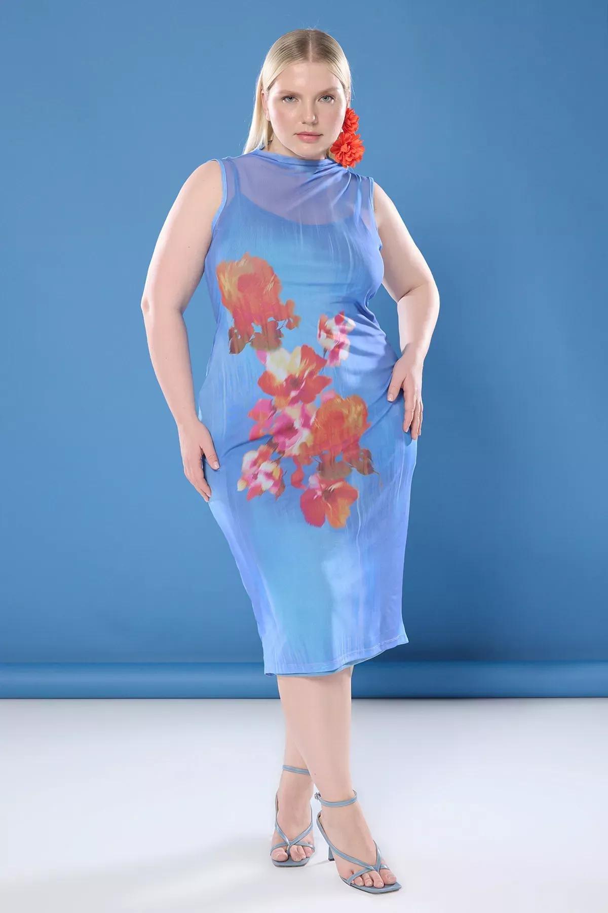 Blue Floral Tulle Dress, Very colorful, large image number 0