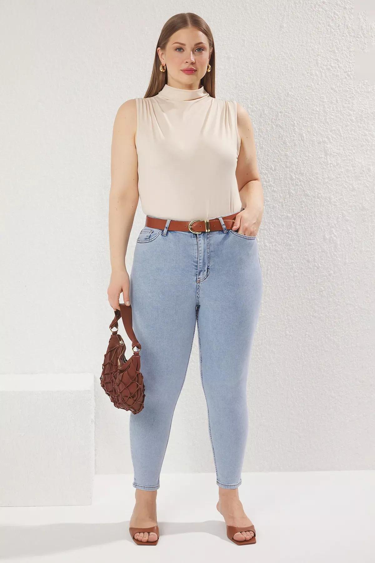 Blue High Waist Stretched Skinny Jeans, LIGHT BLUE, large image number 0