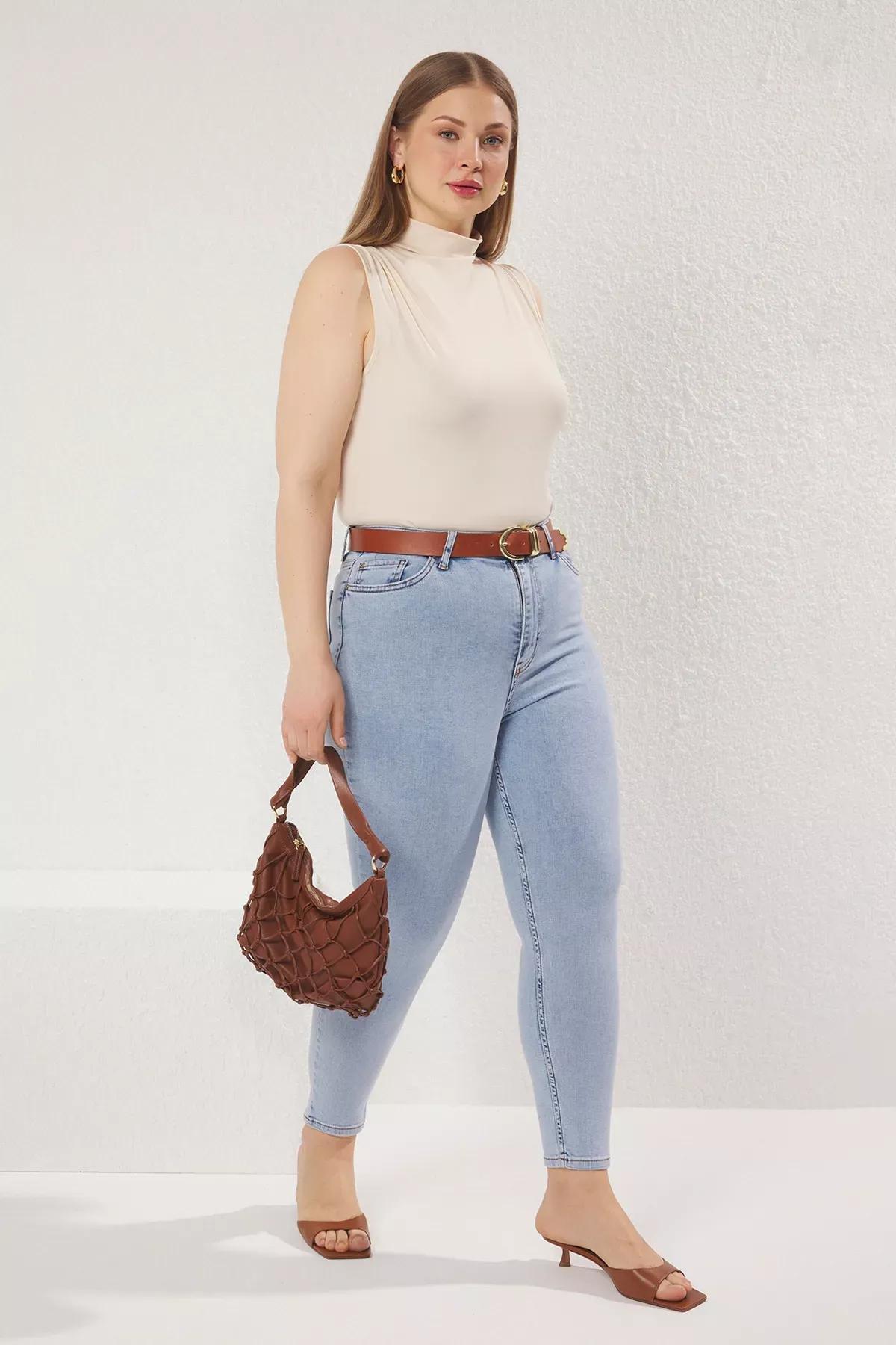 Blue High Waist Stretched Skinny Jeans, LIGHT BLUE, large image number 1