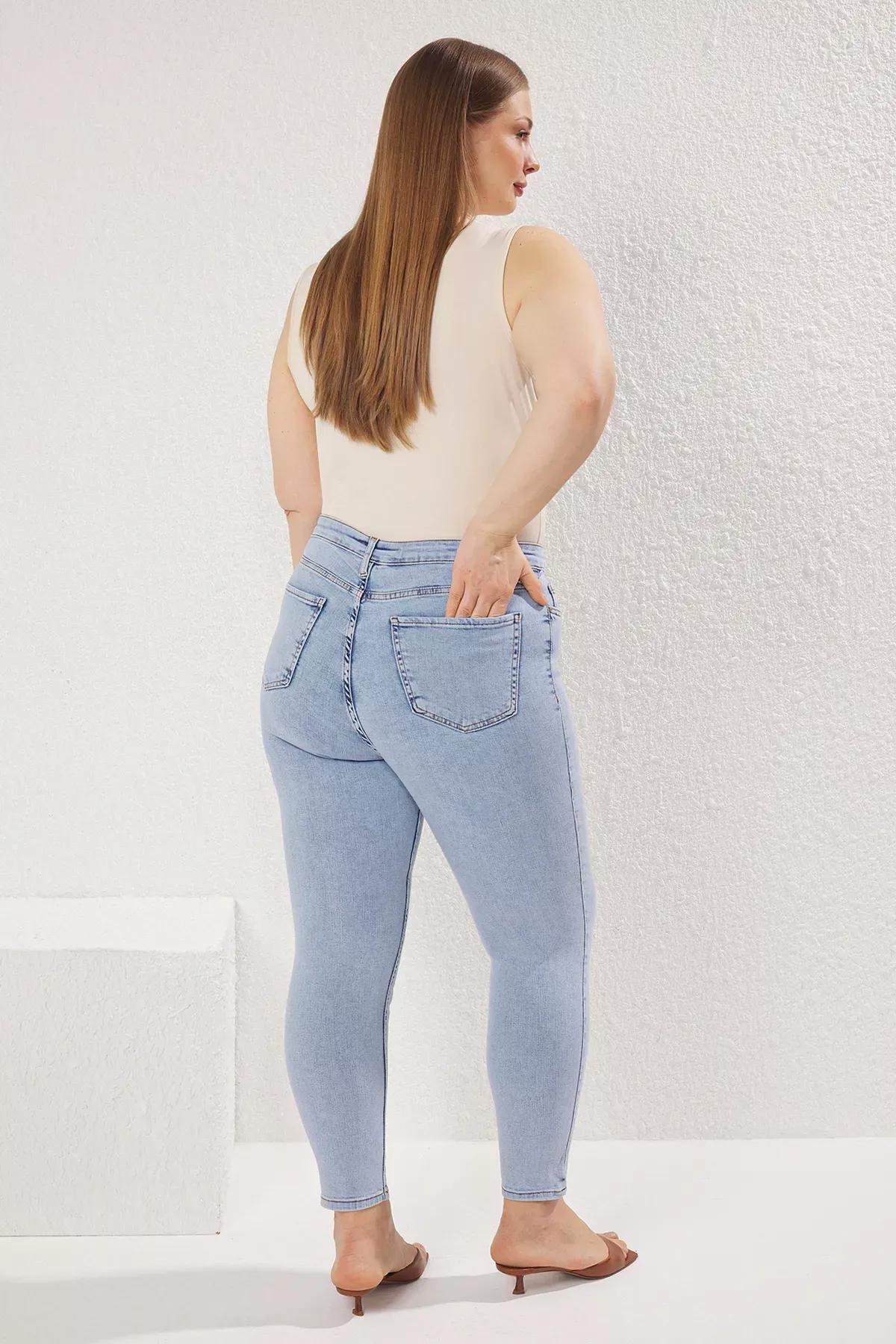 Blue High Waist Stretched Skinny Jeans, LIGHT BLUE, large image number 3
