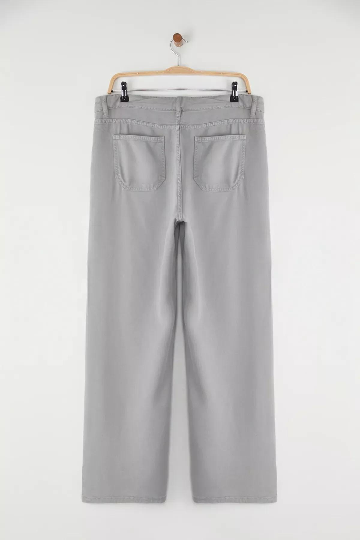 Grey High Waist Plus-Size Wide Leg Jeans, , large image number 3