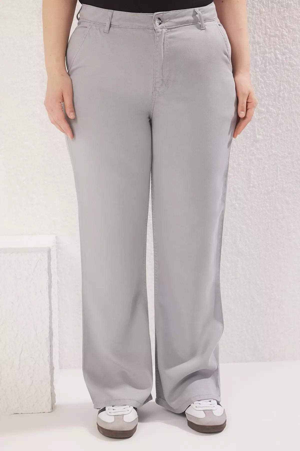 Grey High Waist Plus-Size Wide Leg Jeans, , large image number 4