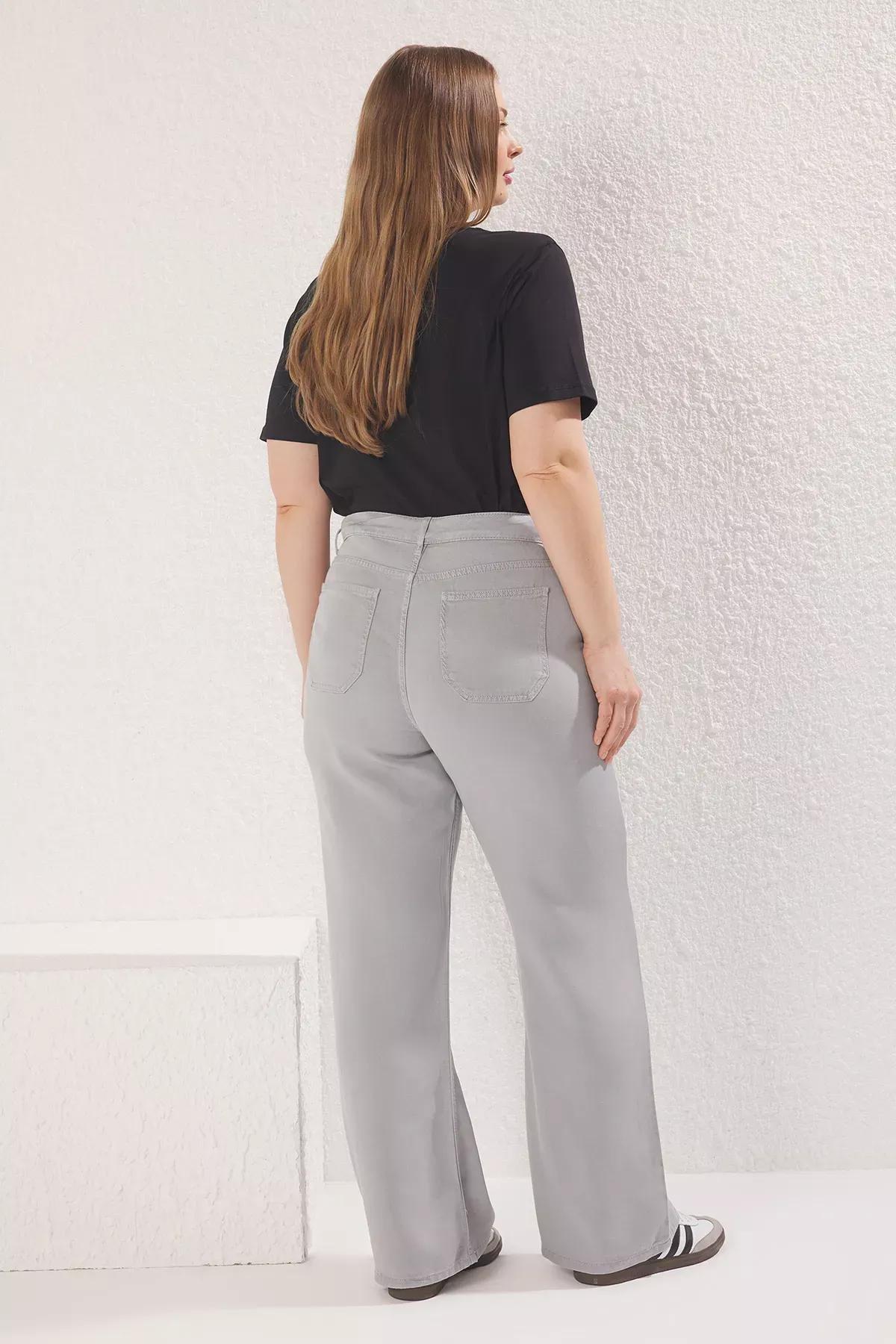Grey High Waist Plus-Size Wide Leg Jeans, , large image number 5
