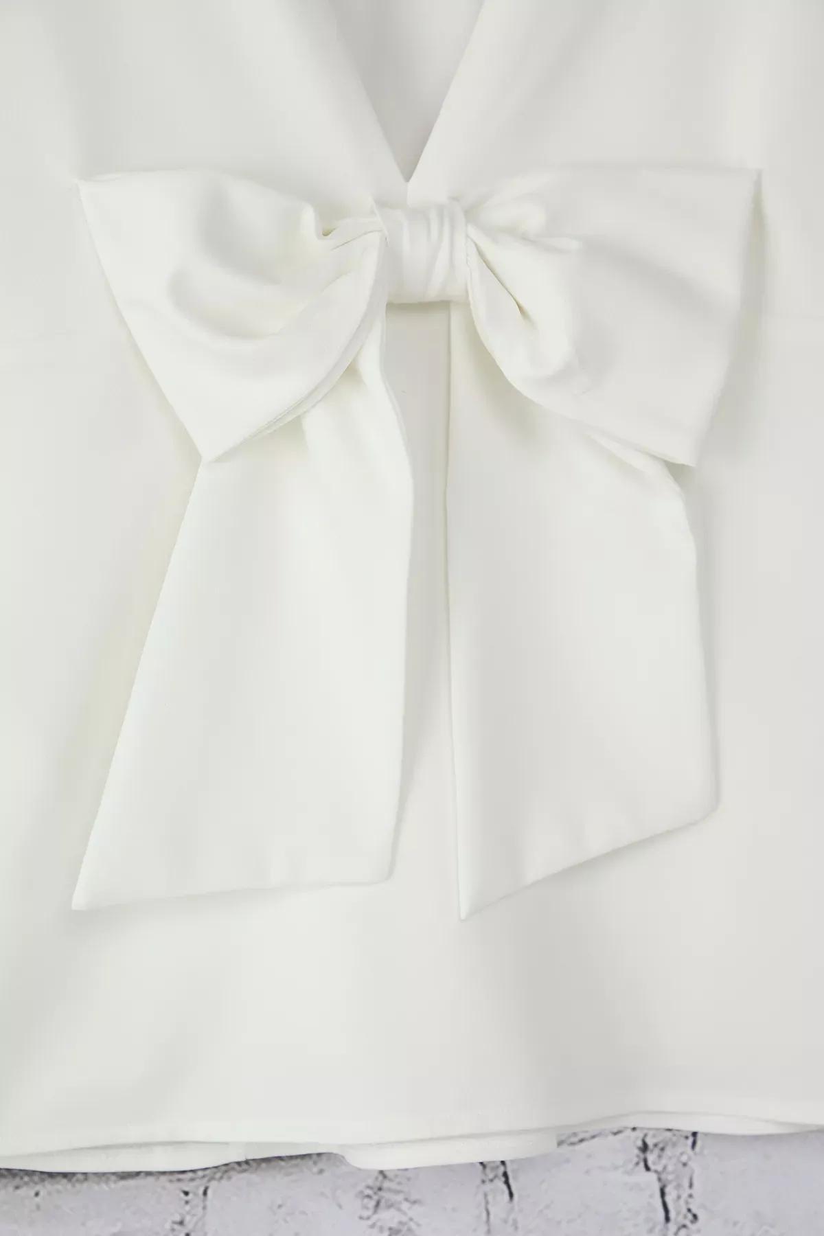 White Backless Bow Blouse, White, large image number 5