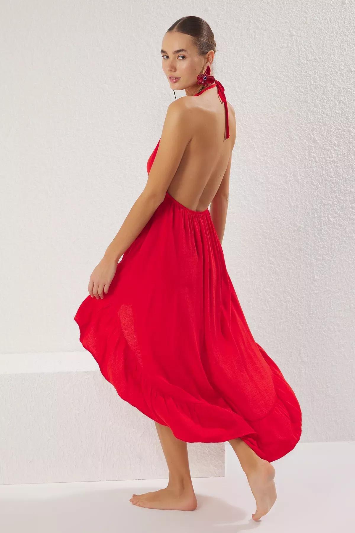 Red Mini Flounce Dress, , large image number 1