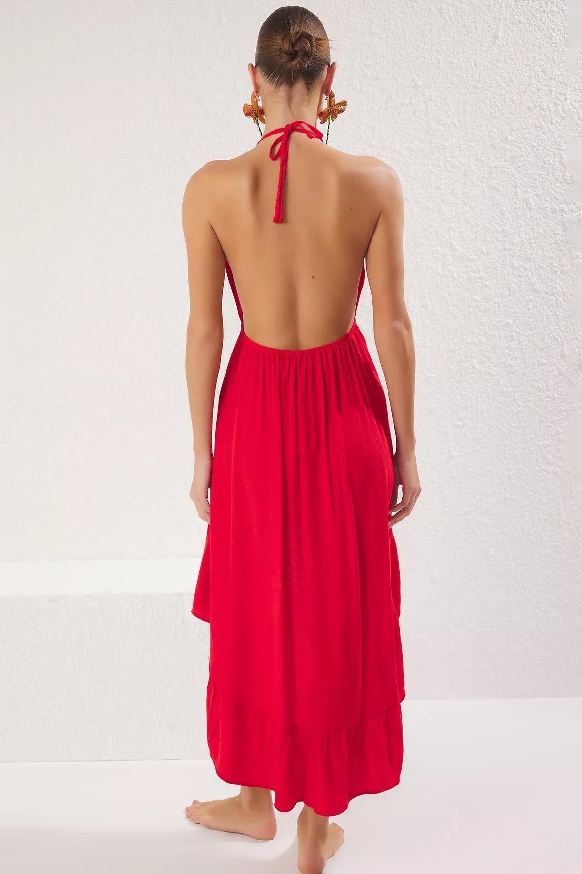Red Mini Flounce Dress, , large image number 3
