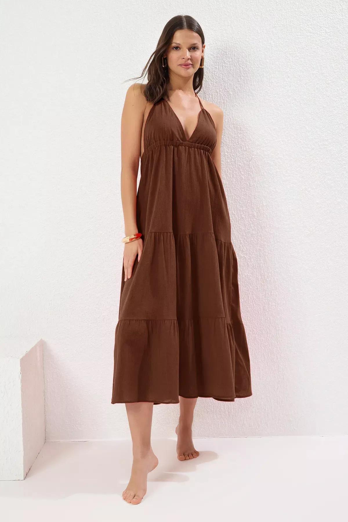 Brown Maxi Strappy Dress, Brown, large image number 1