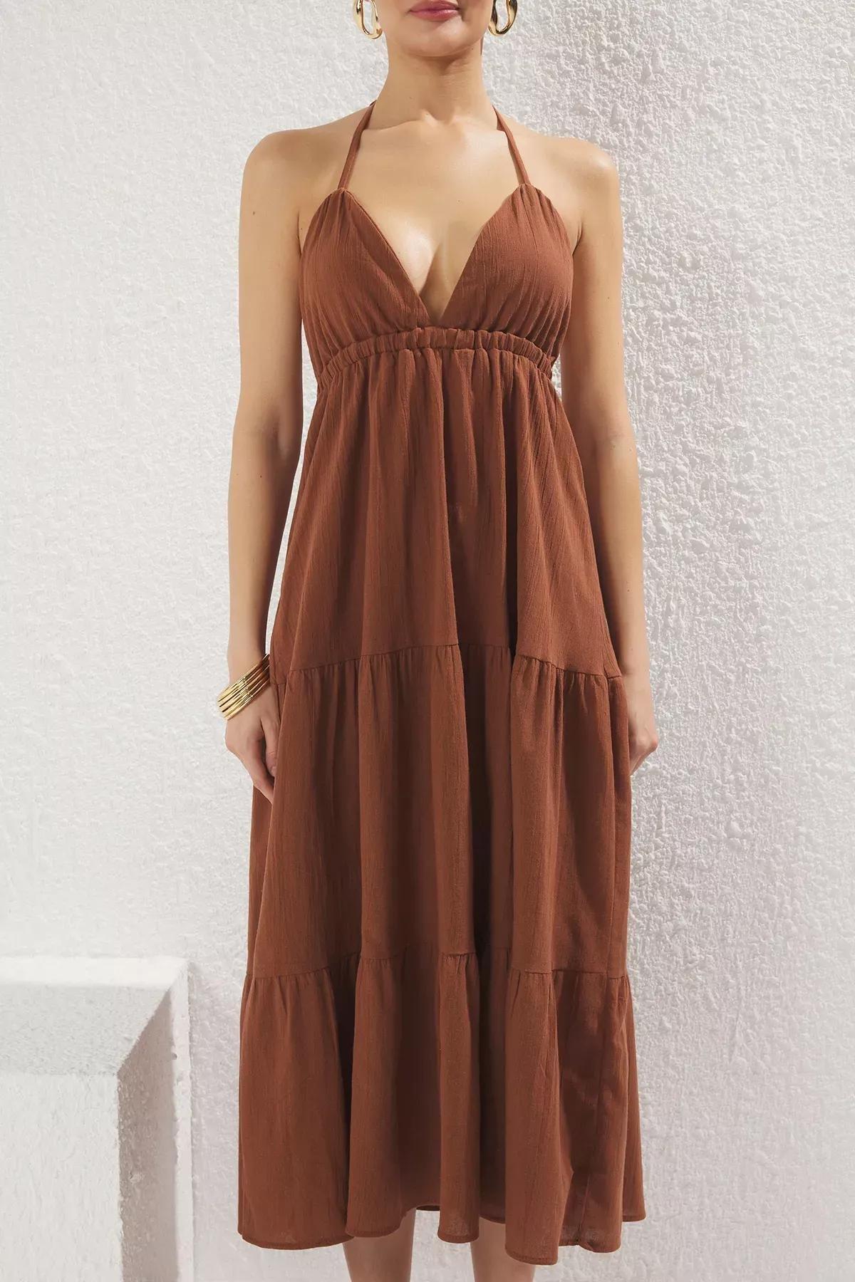 Brown Maxi Strappy Dress, , large image number 2
