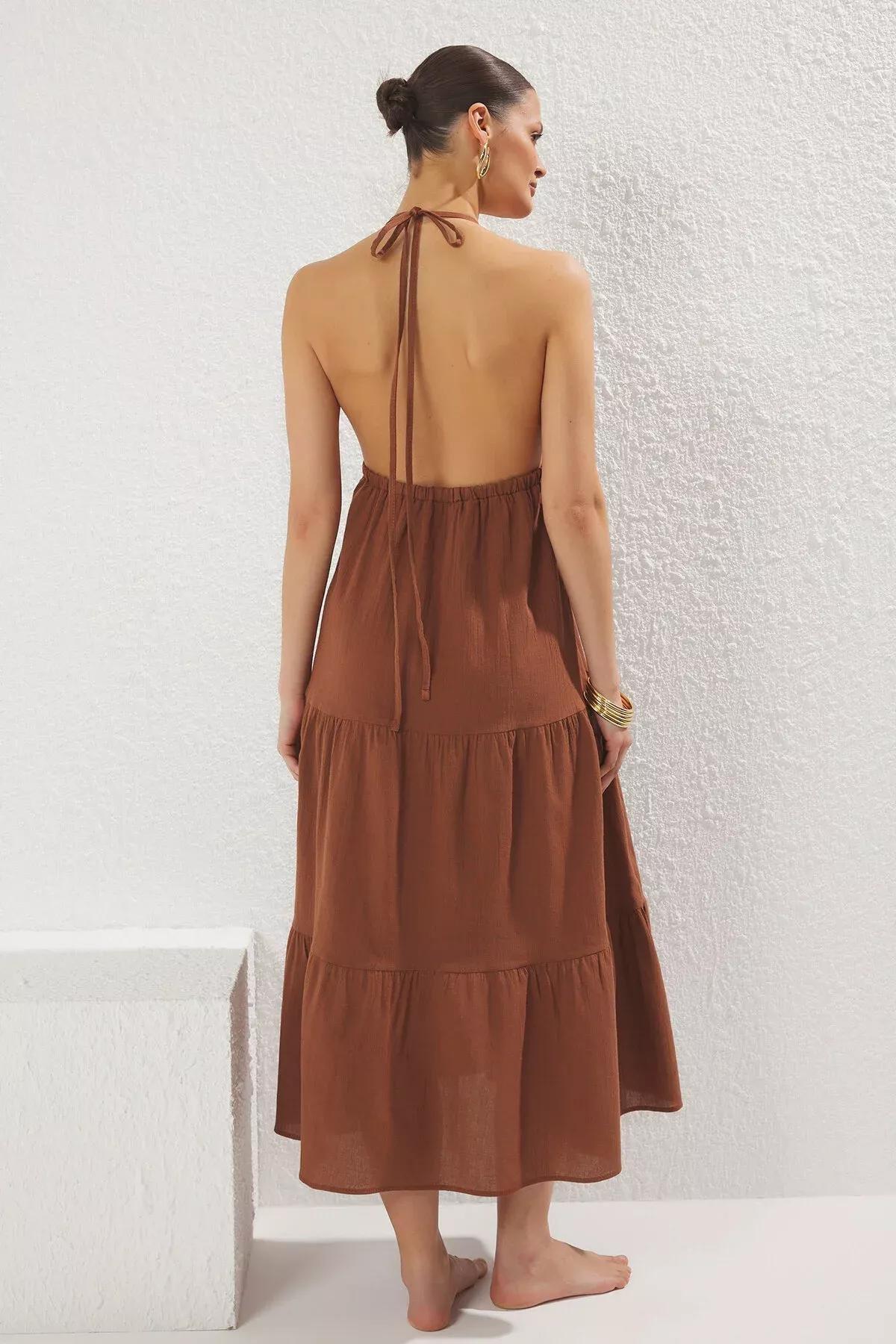 Brown Maxi Strappy Dress, Brown, large image number 6