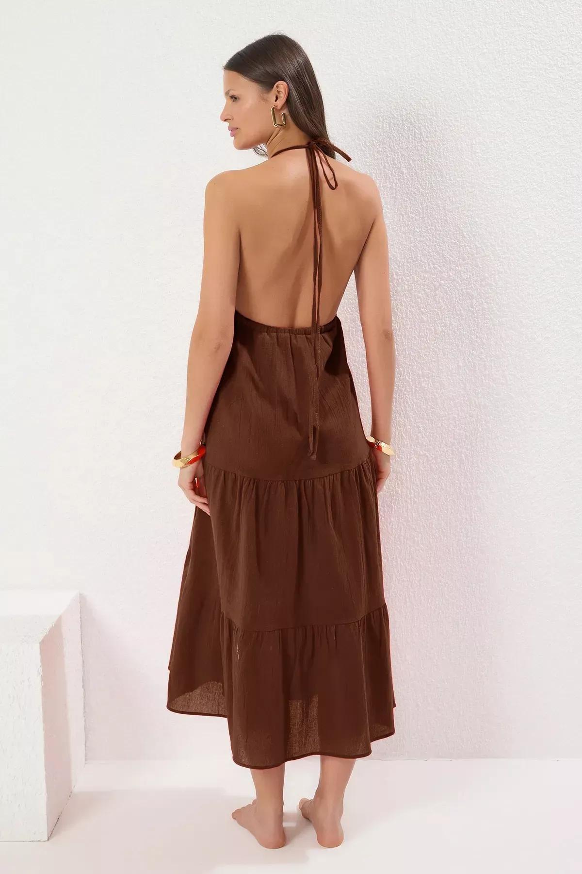 Brown Maxi Strappy Dress, Brown, large image number 7