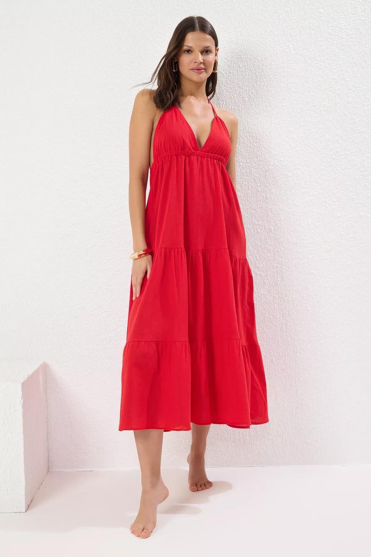 Red Maxi Strappy Dress, Red, large image number 0