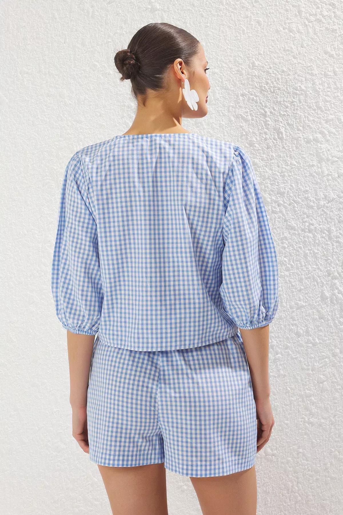 Blue Patterned Balloon Sleeve Co-Ord Set, , large image number 3