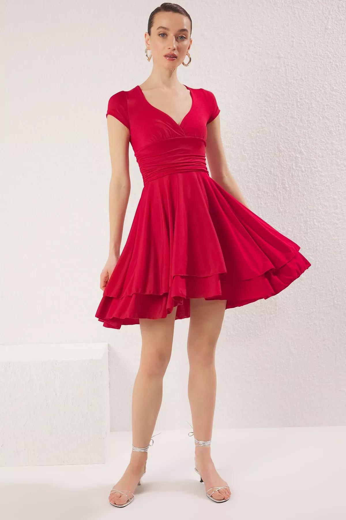 Red Plain Skater Knit Mini Dress, Red, large image number 0