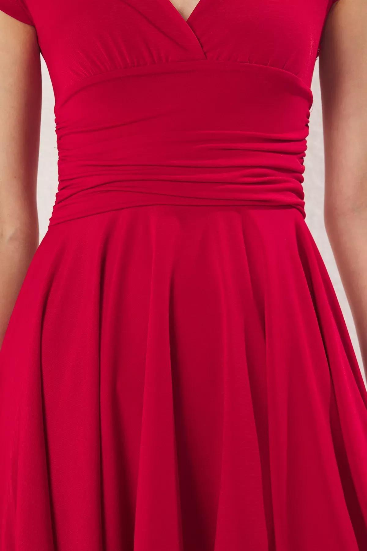 Red Plain Skater Knit Mini Dress, Red, large image number 3