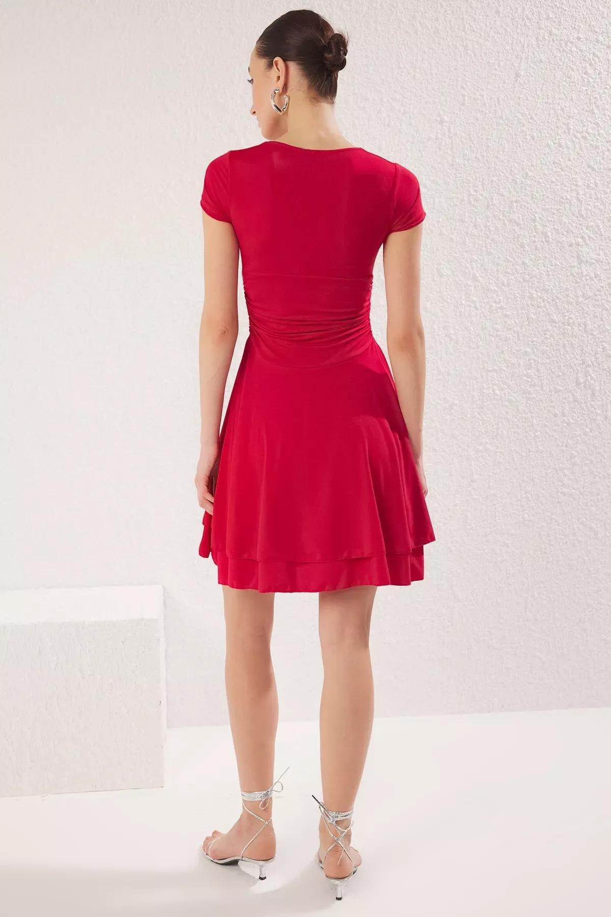Red Plain Skater Knit Mini Dress, Red, large image number 4