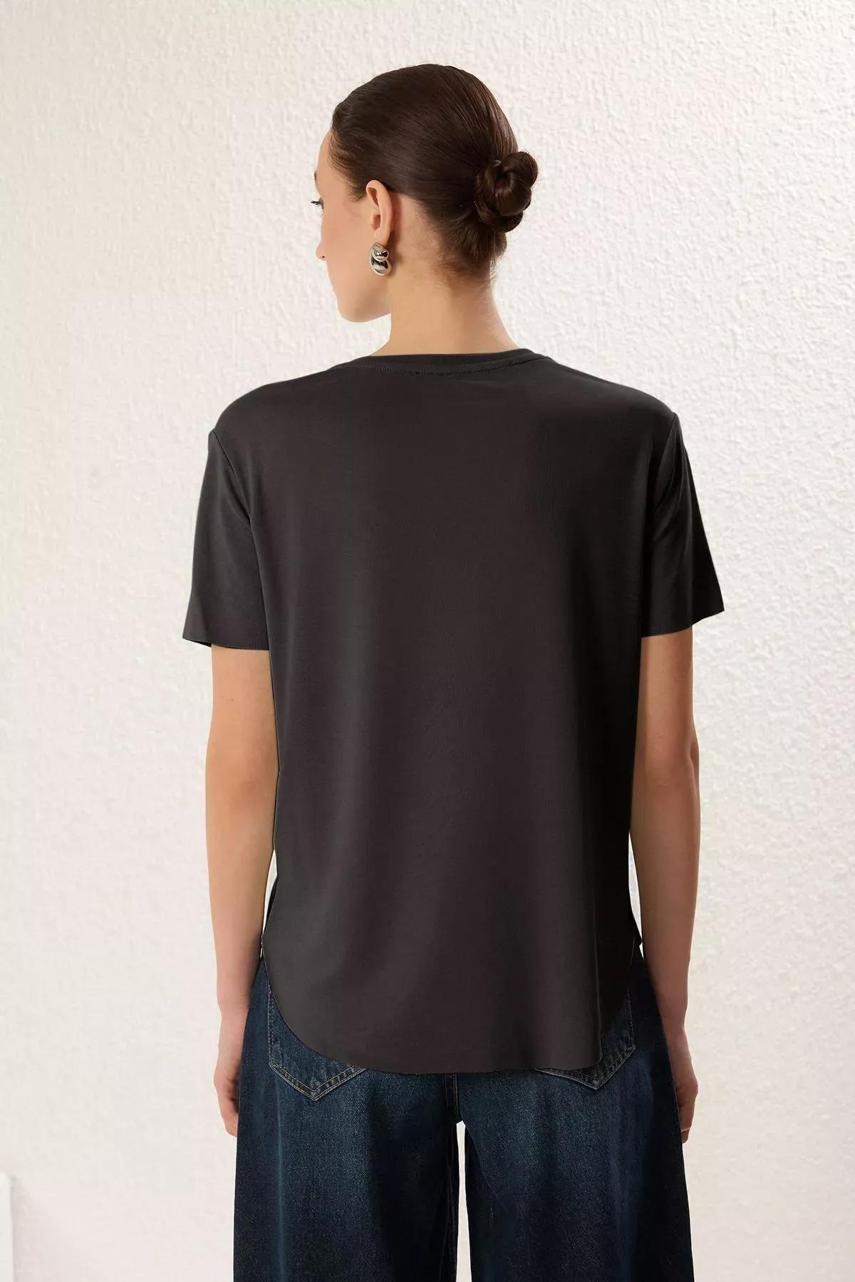 Grey Modal Fabric Oversize T-Shirt, , large image number 4
