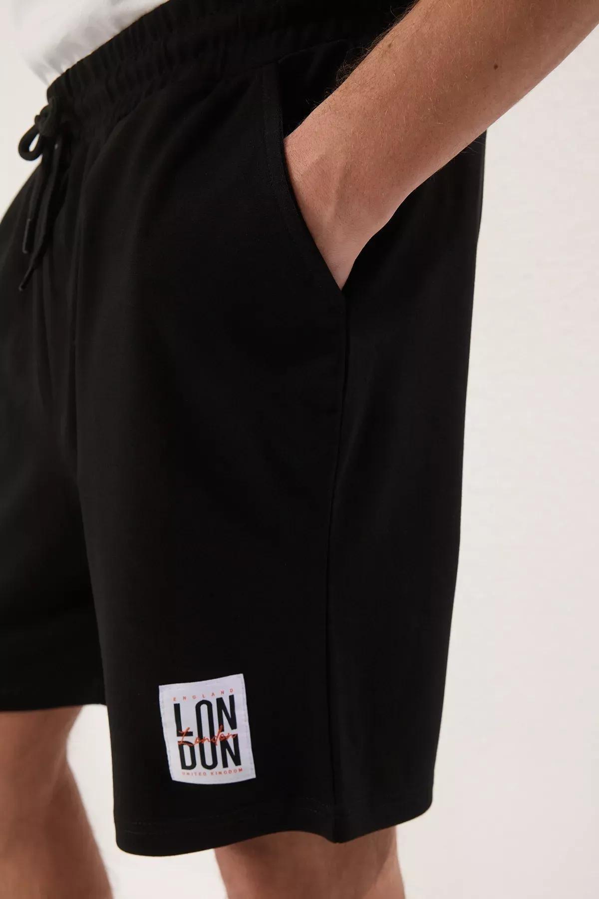 Black London Textured Bermuda Shorts, BLACK, large image number 2