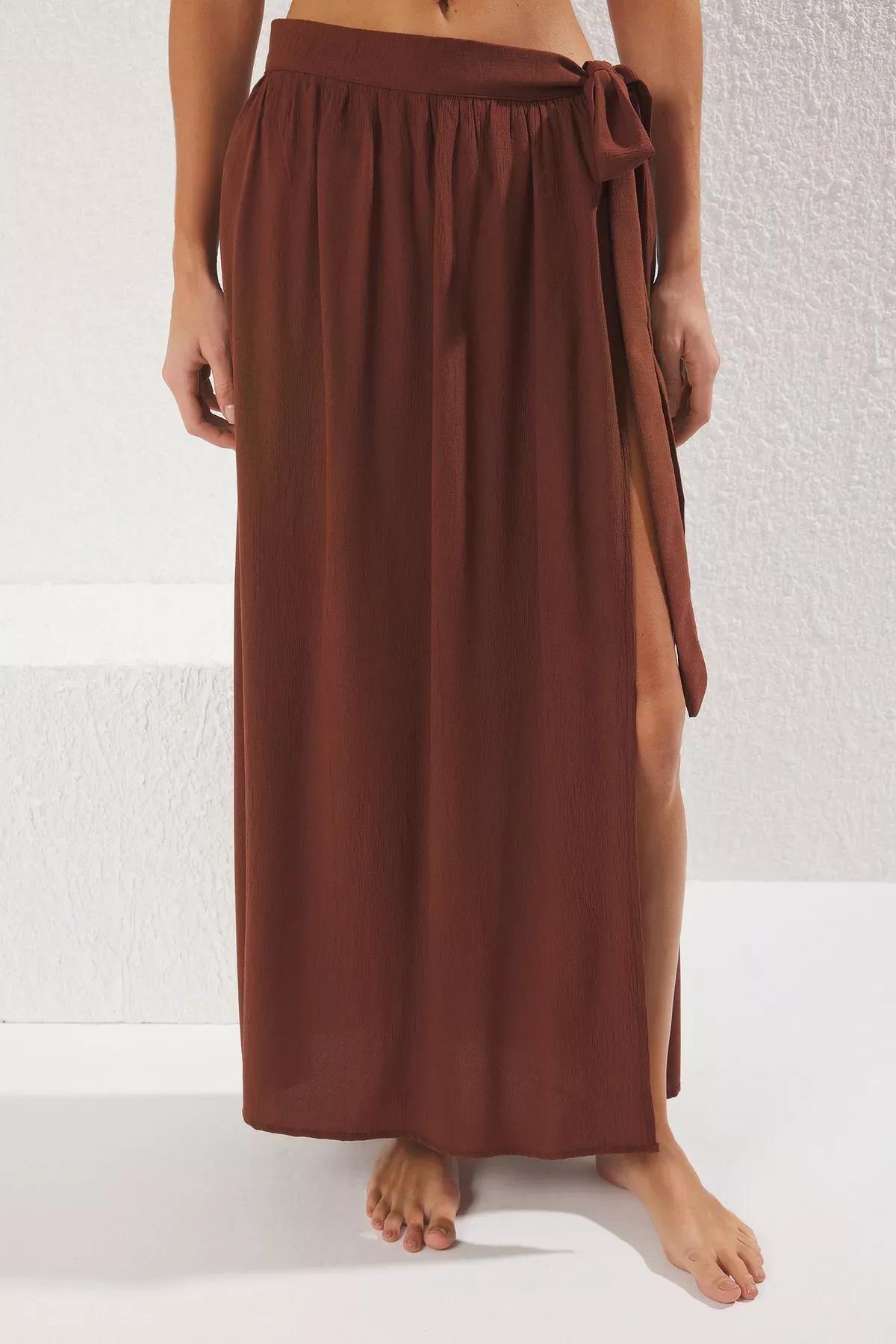 Brown Tied Wraparound Dress, , large image number 2