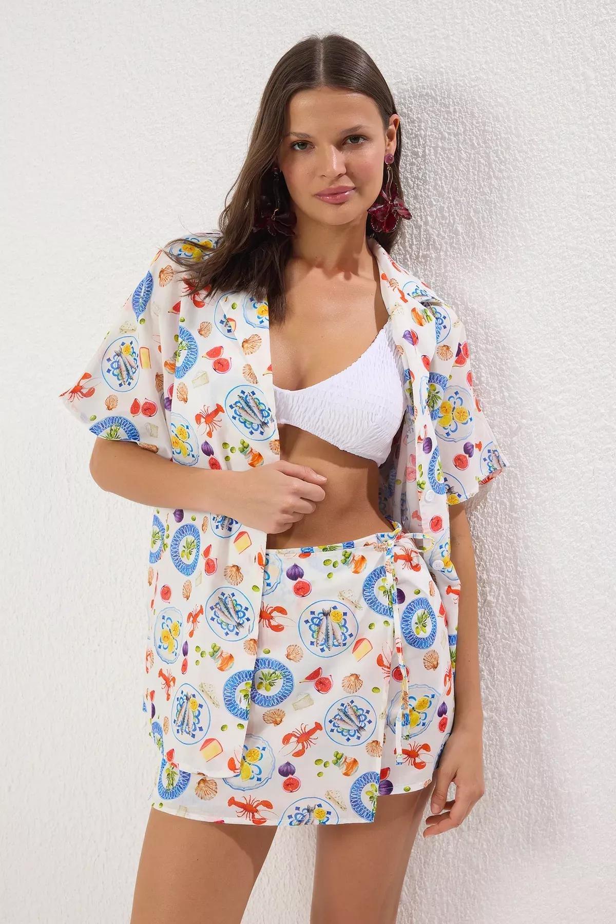 White Patterned Weaving Co-Ord Set, Very colorful, large image number 0