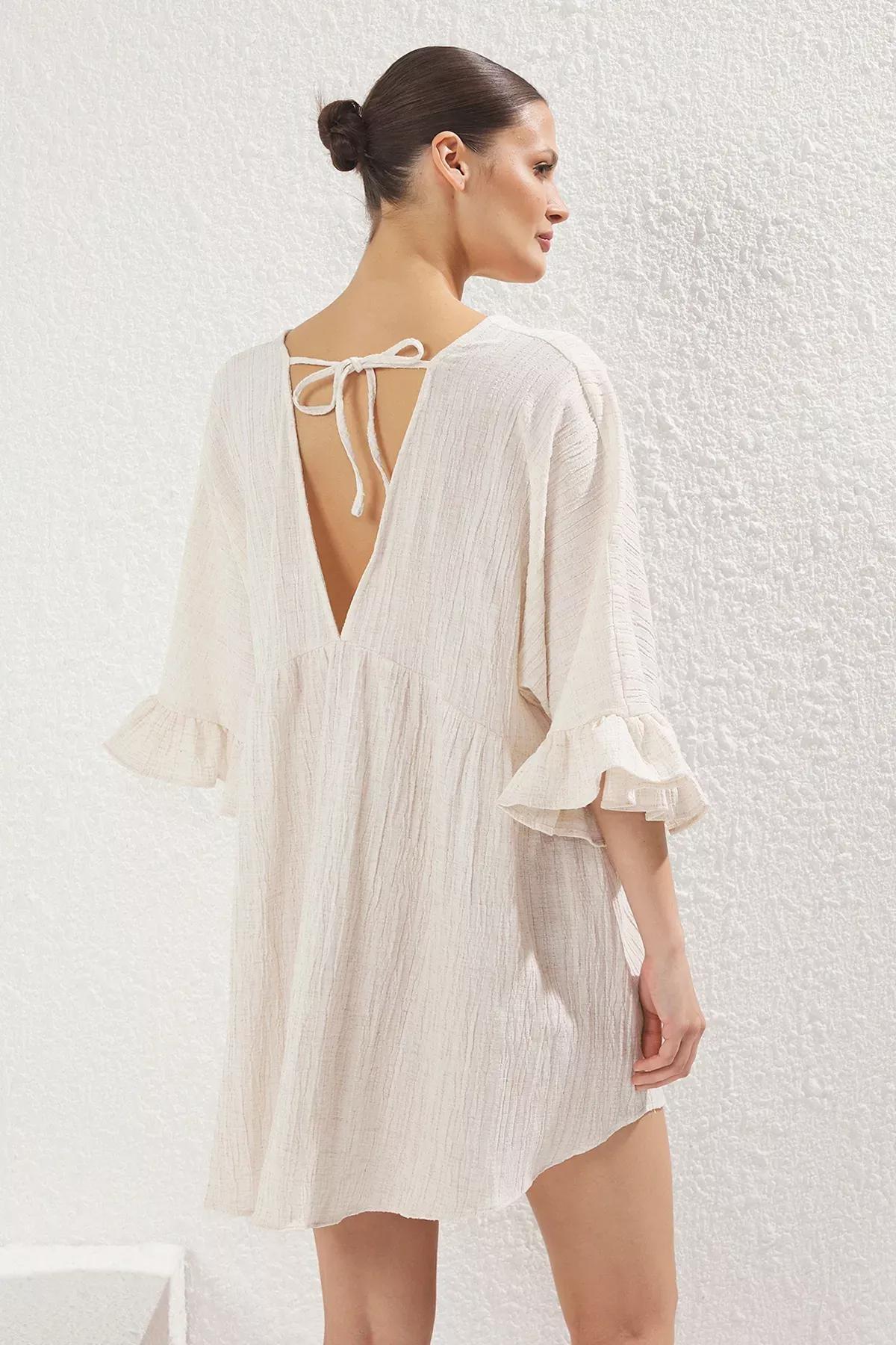 Beige Mini Ruffle Dress, , large image number 3