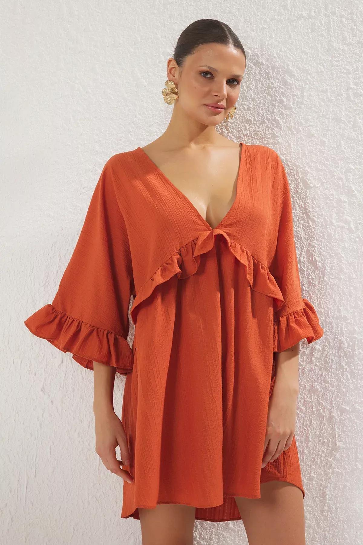 Orange Mini Ruffle Dress, Tile, medium