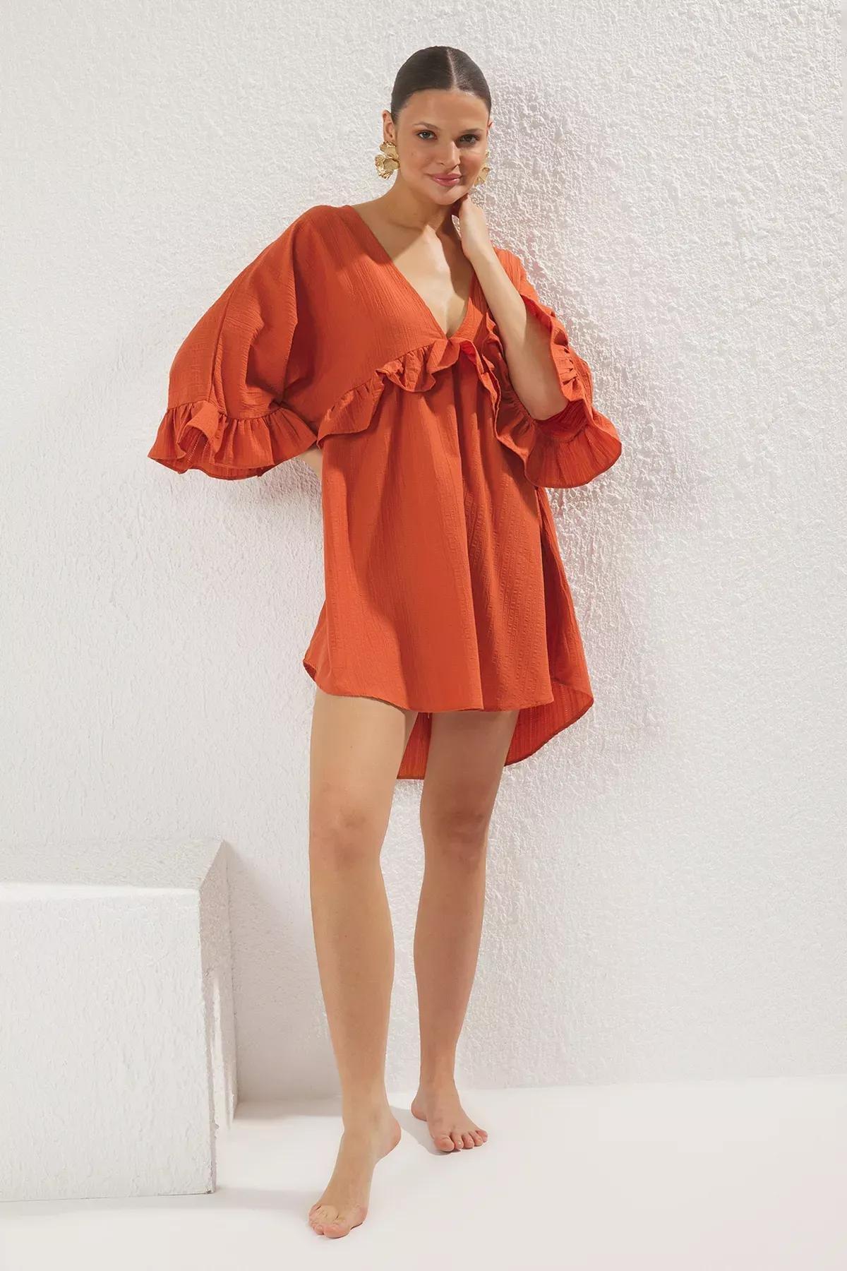 Orange Mini Ruffle Dress, Tile, medium