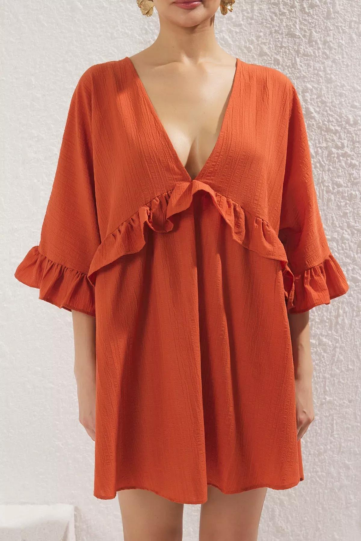 Orange Mini Ruffle Dress, Tile, medium