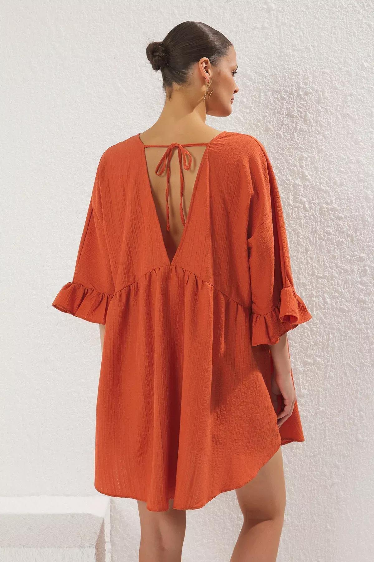 Orange Mini Ruffle Dress, Tile, large image number 3