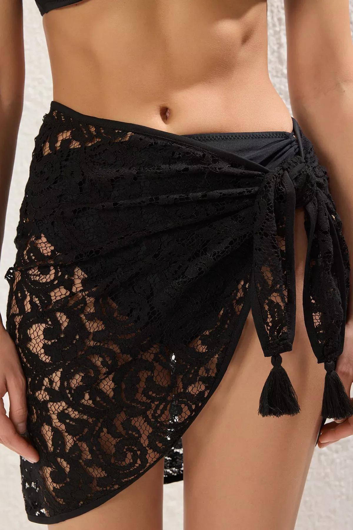 Black Lace Knitted Wraparound Dress, , large image number 2