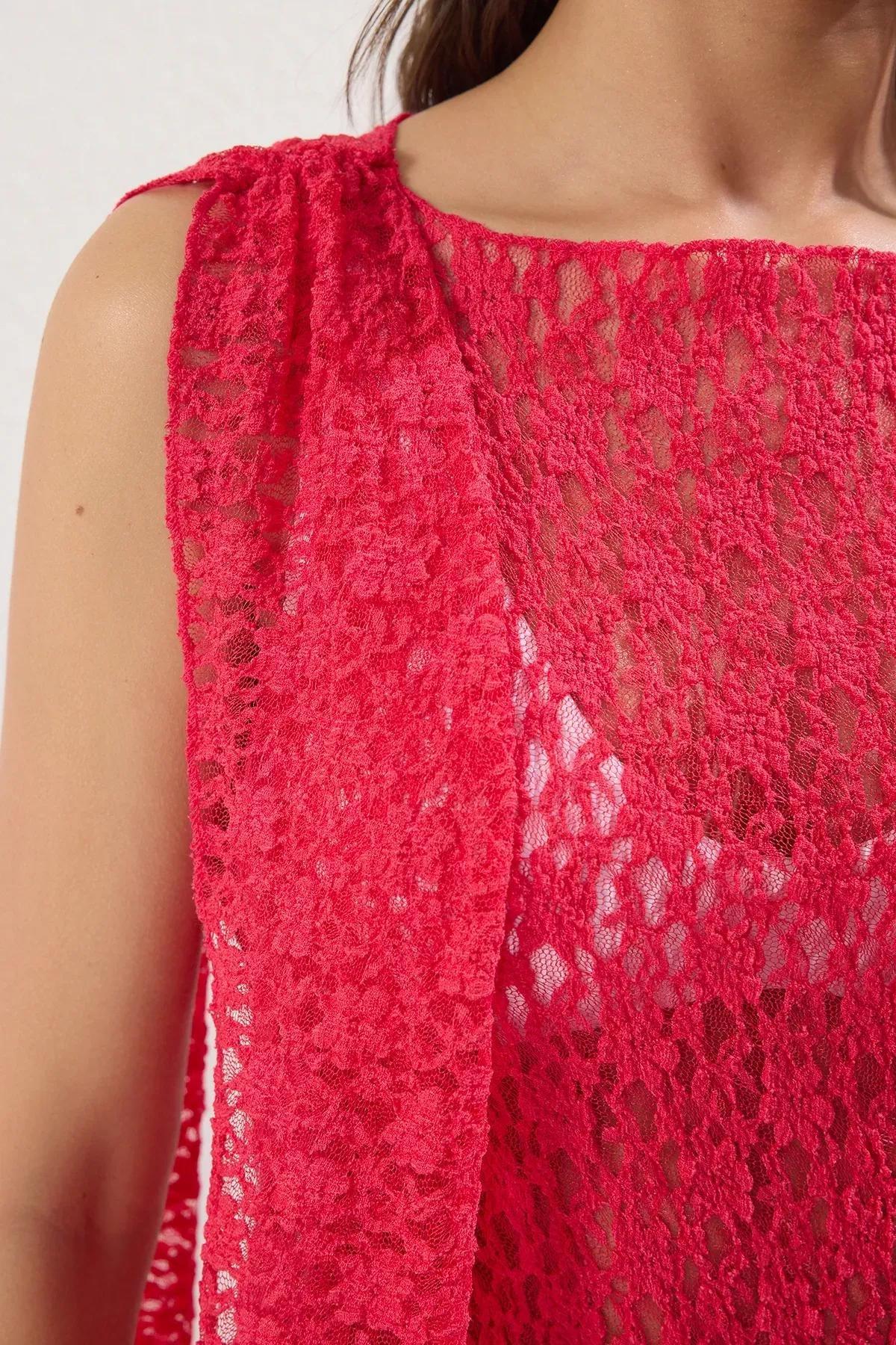 Pink Maxi Knitted Lace Dress, Fuchsia, large image number 3