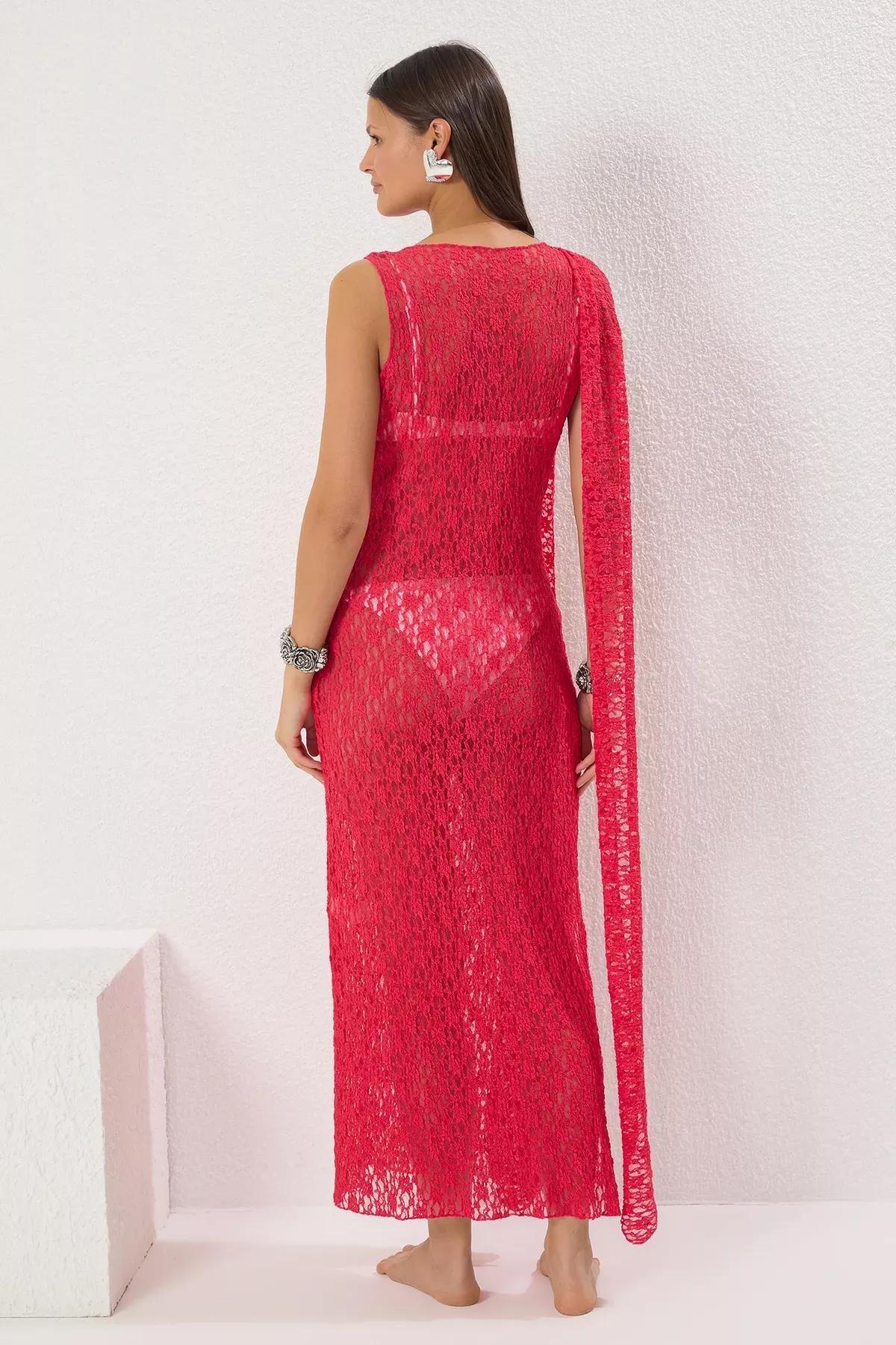 Pink Maxi Knitted Lace Dress, Fuchsia, large image number 4