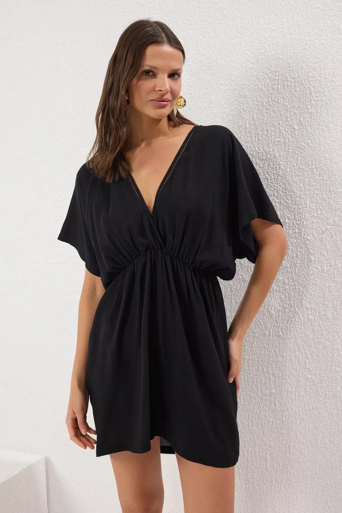 Mini Knot Baby Doll Dress, BLACK, large image number 0