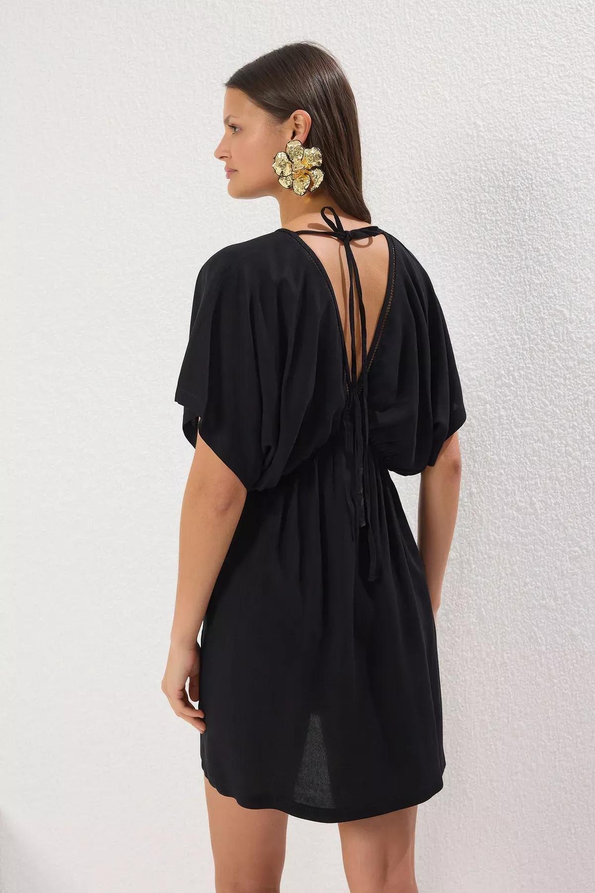 Mini Knot Baby Doll Dress, BLACK, large image number 3