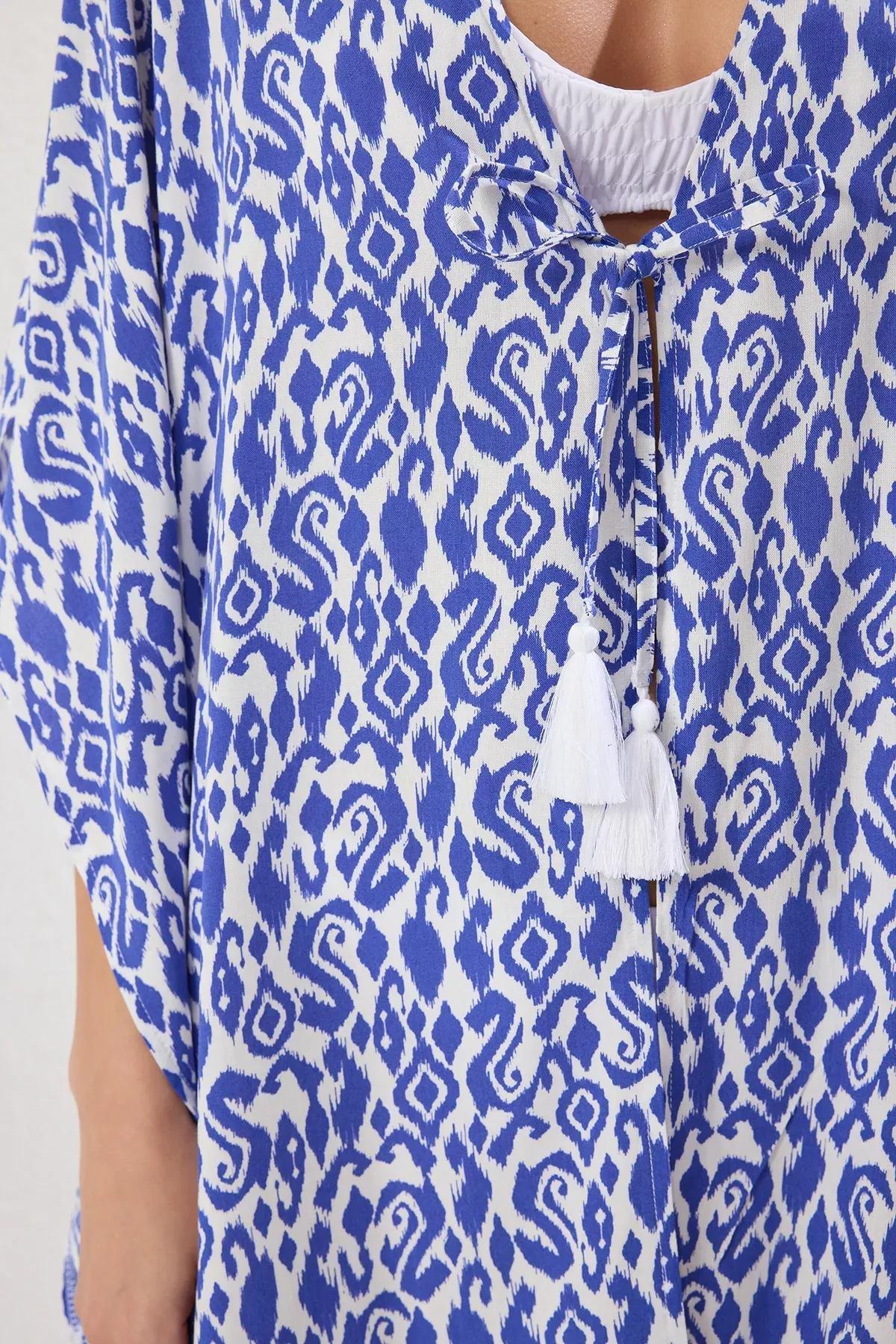 Blue Shawl Patterned Beach Kimono, Very colorful, large image number 3