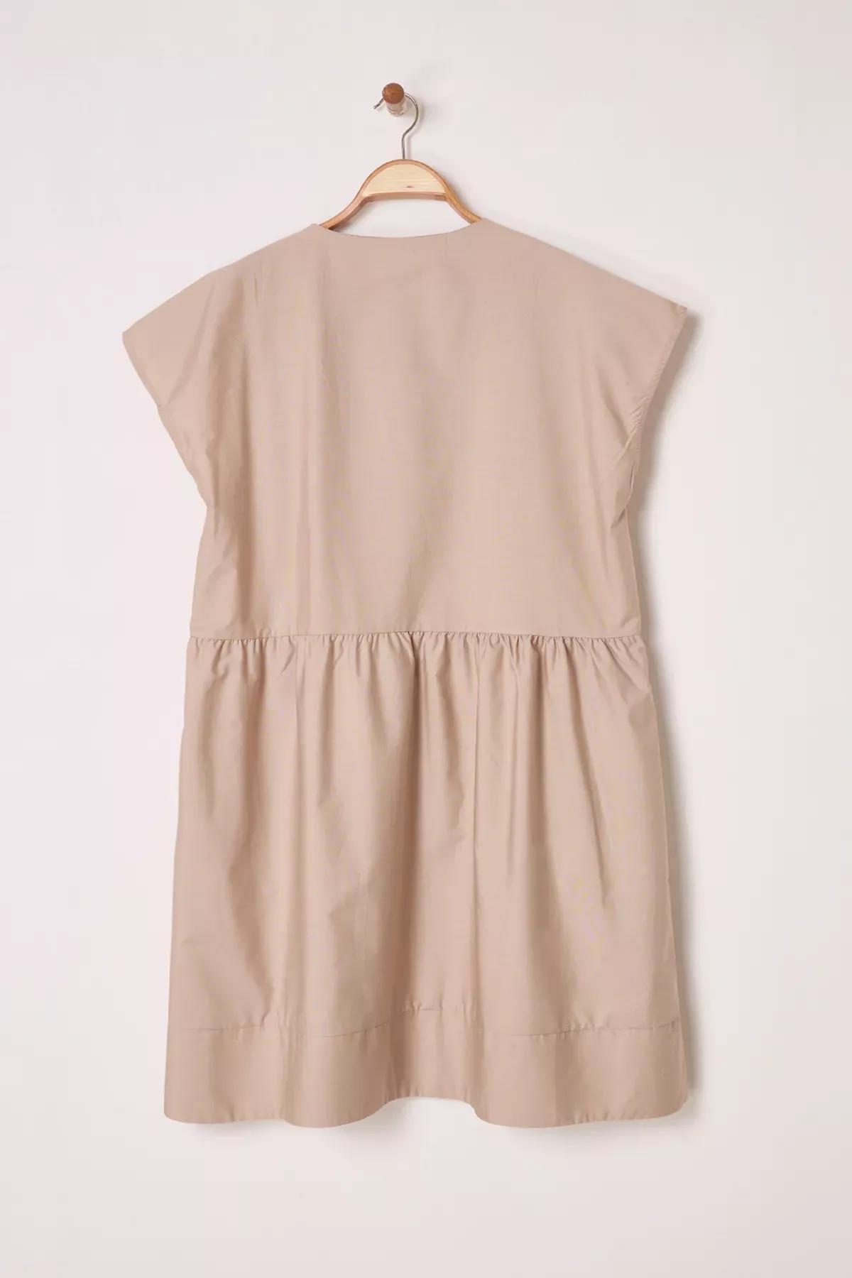 Buttoned Poplin Midi Dress, CAMEL, large image number 3
