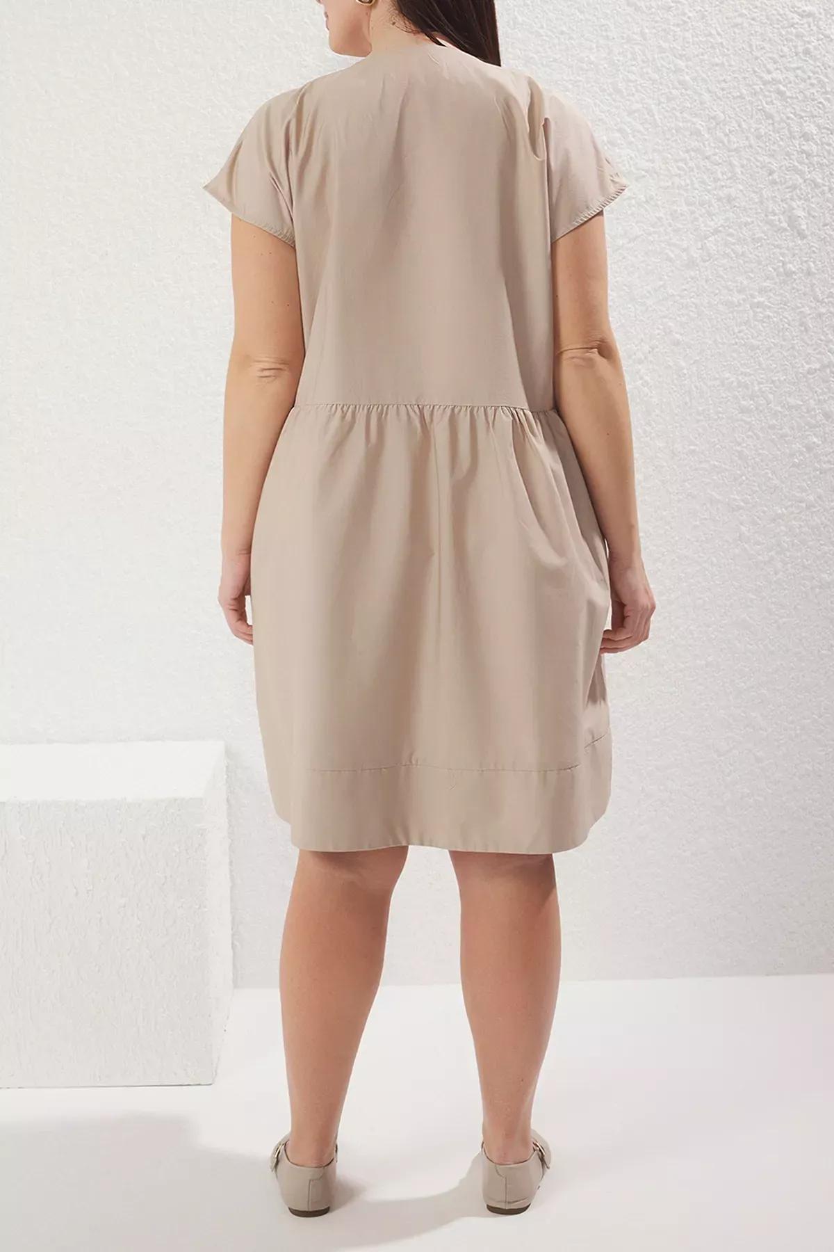 Buttoned Poplin Midi Dress, CAMEL, large image number 5