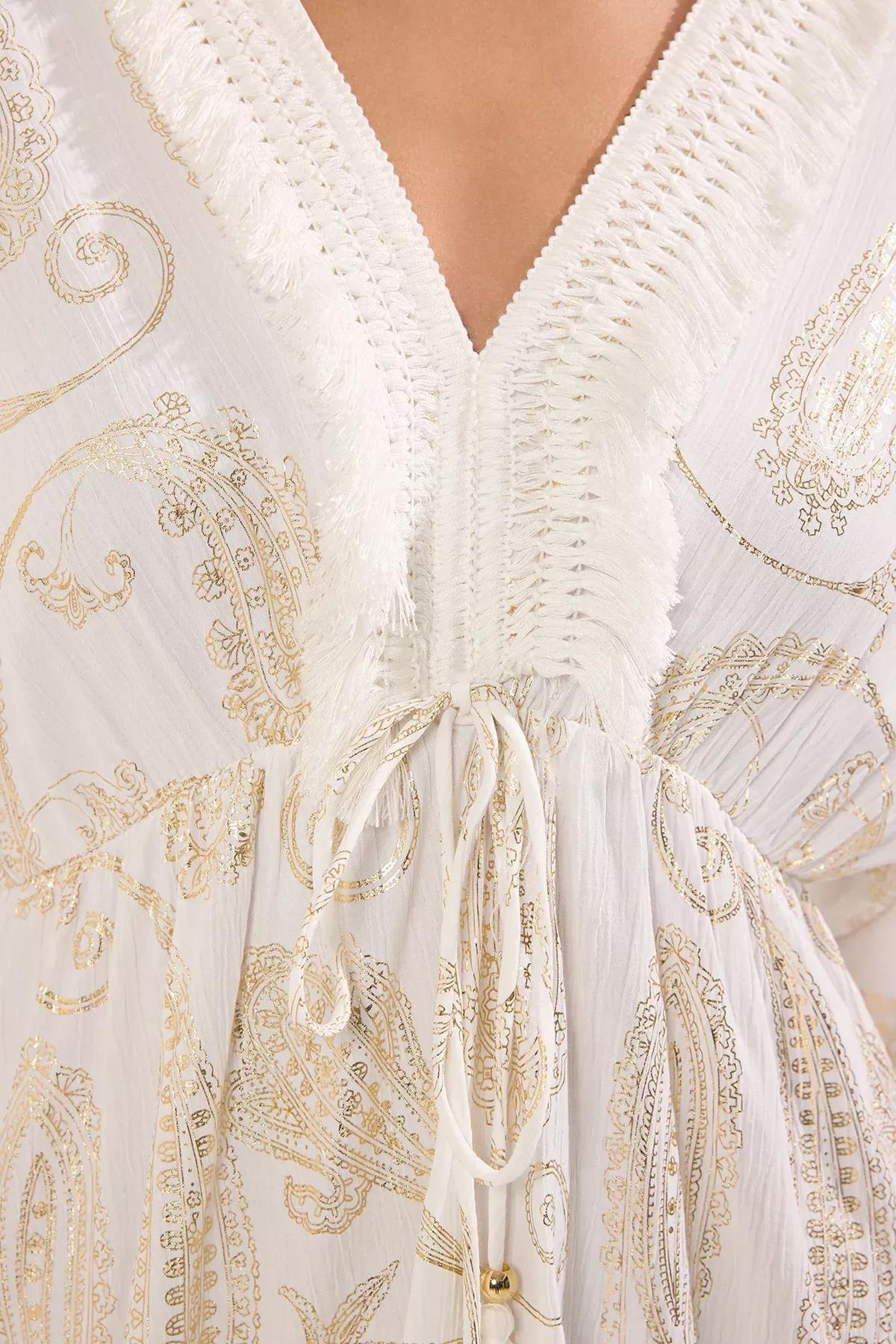 Shawl Patterned Mini Woven Tassel Accessory Beach Dress TBESS25EL00096, , large image number 2