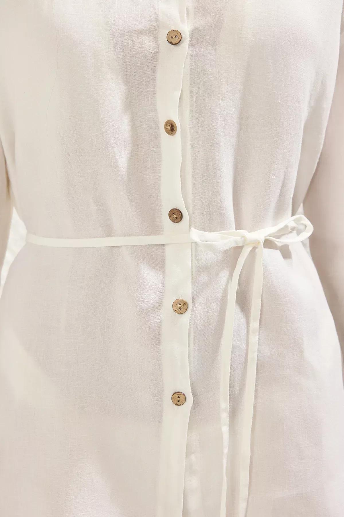 White Linen Tie Beach Shirt, White, large image number 3