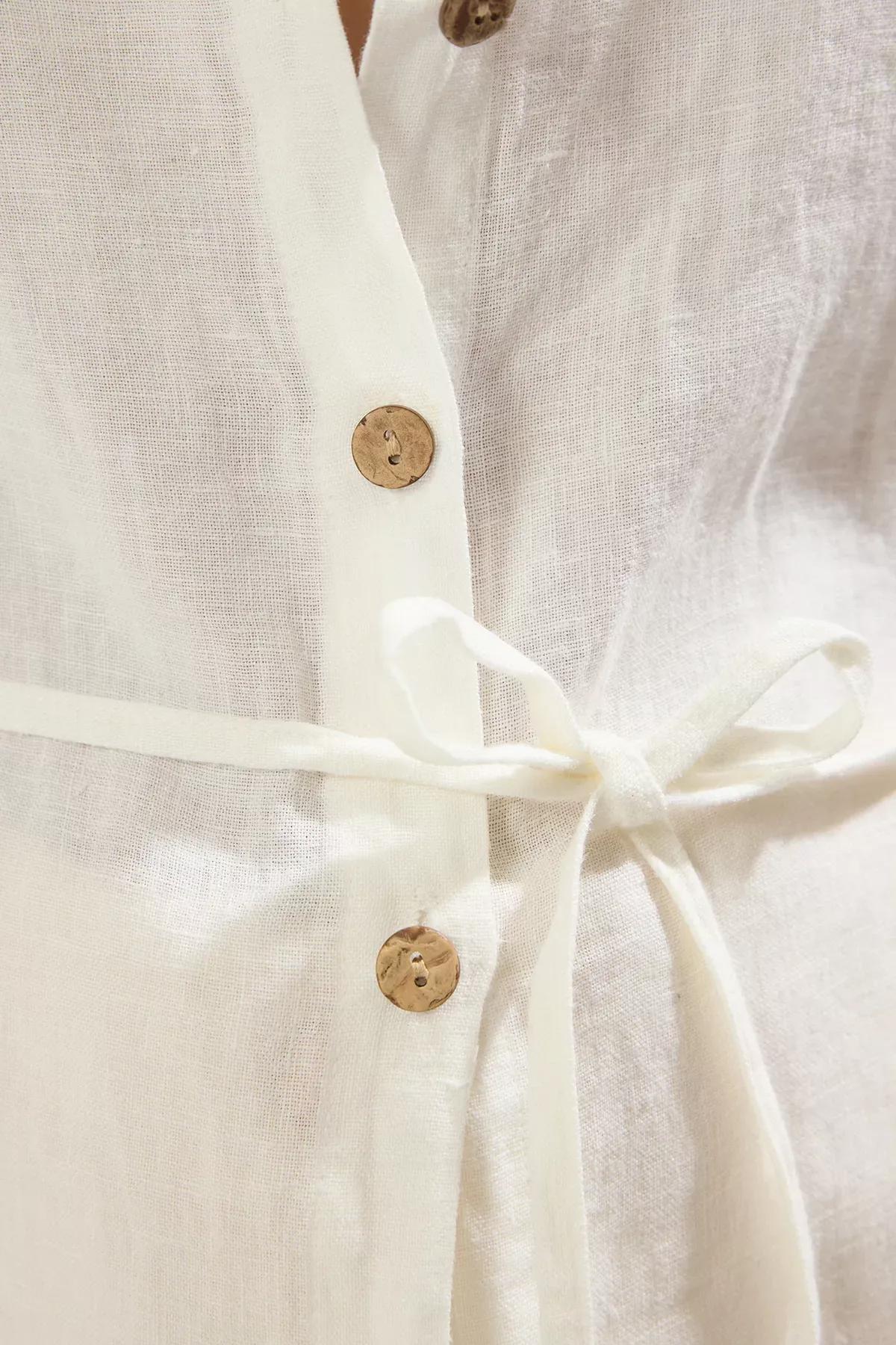 White Linen Tie Beach Shirt, White, large image number 4