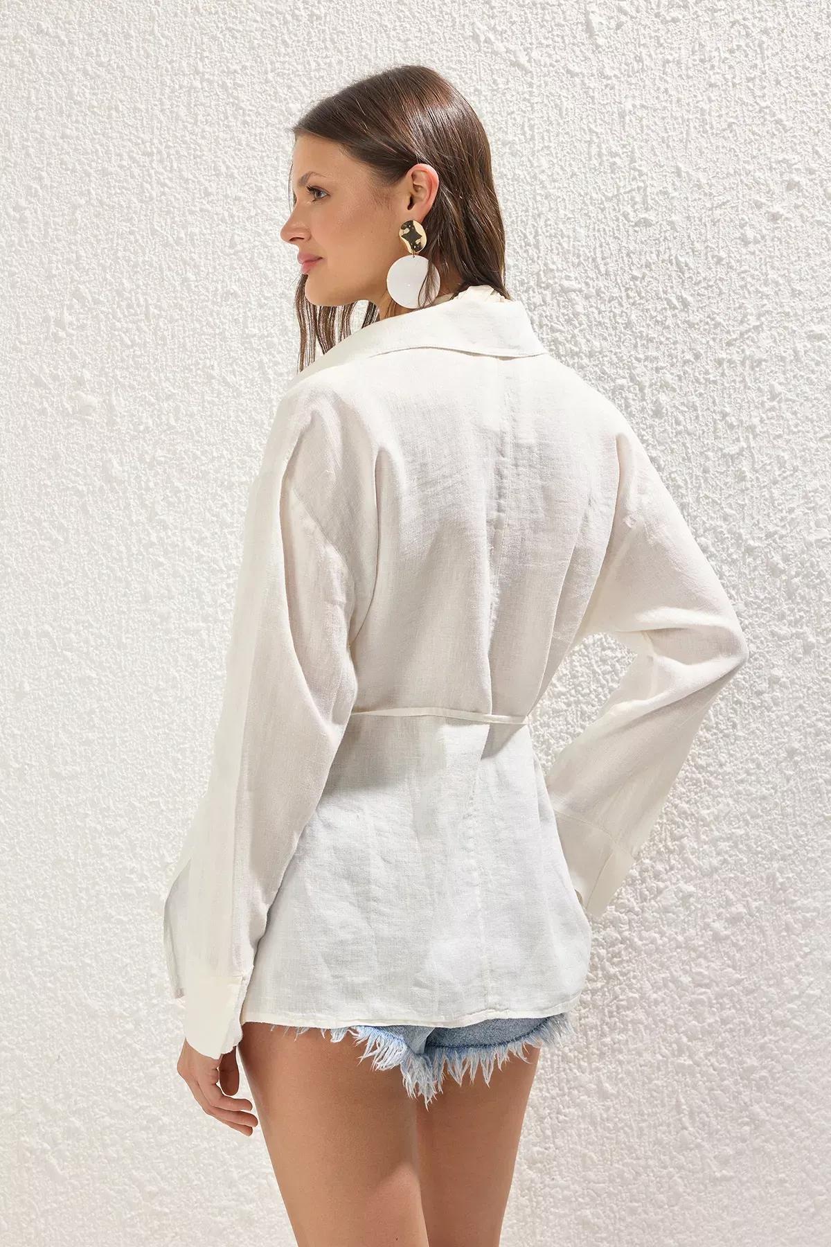 White Linen Tie Beach Shirt, White, large image number 5