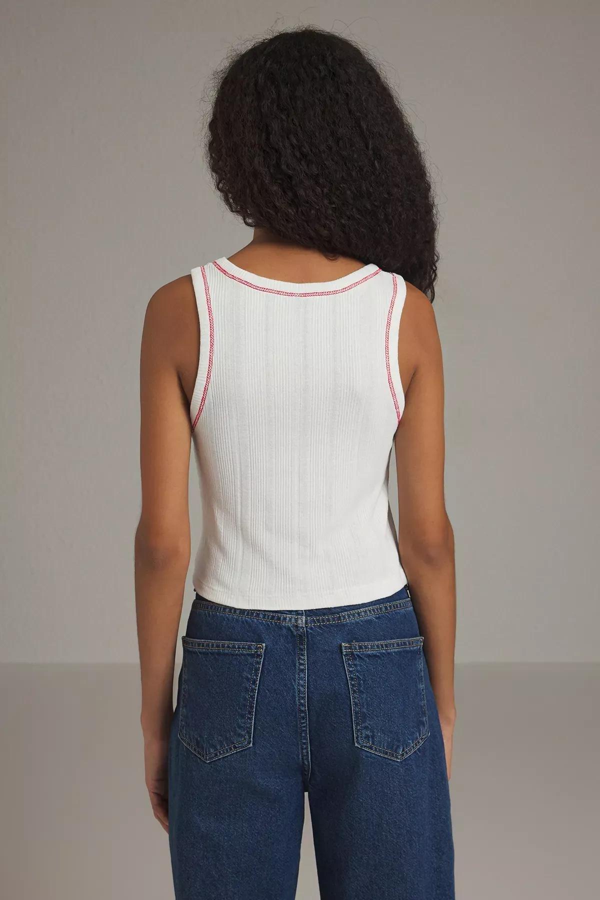 Beige Pointel Textured Crop Tank Top, , large image number 3