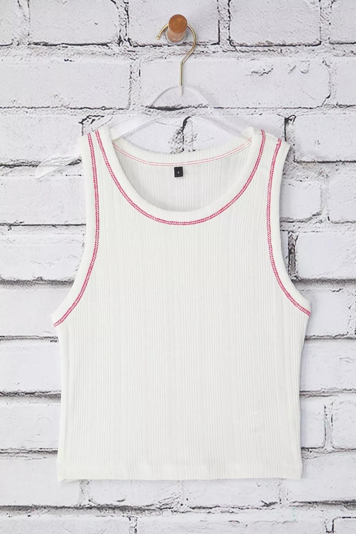 Beige Pointel Textured Crop Tank Top, , large image number 4