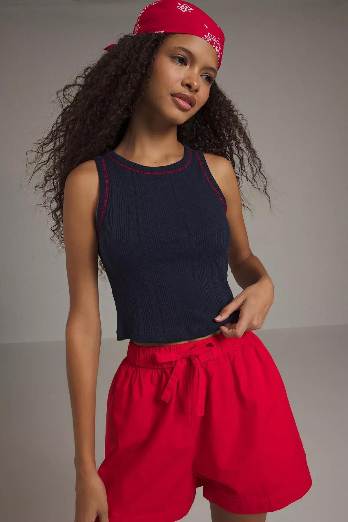 Blue Pointel Textured Crop Tank, , large image number 1