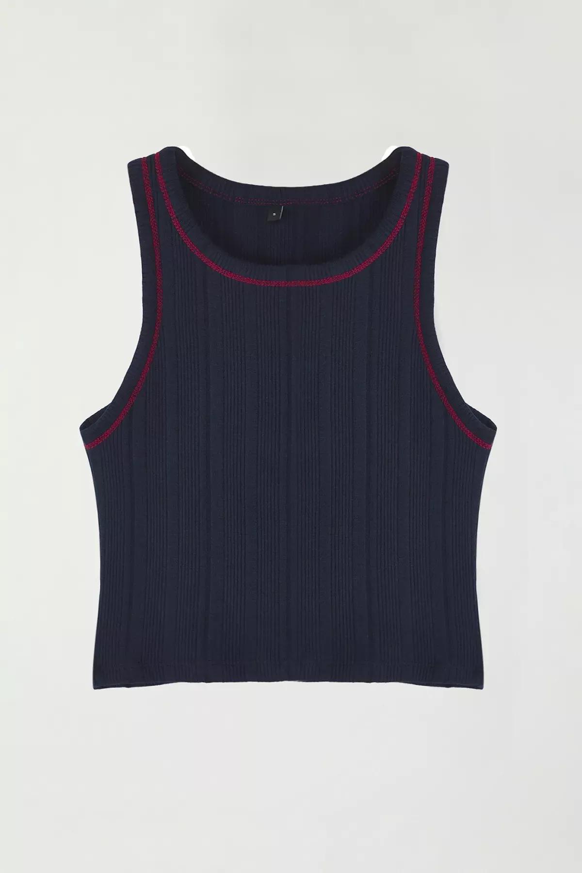 Blue Pointel Textured Crop Tank, , large image number 4